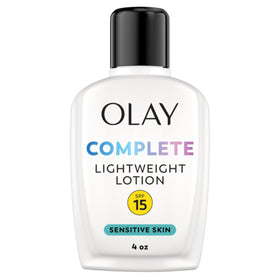 Olay front packaging showing SPF 15 and sensitive benefits