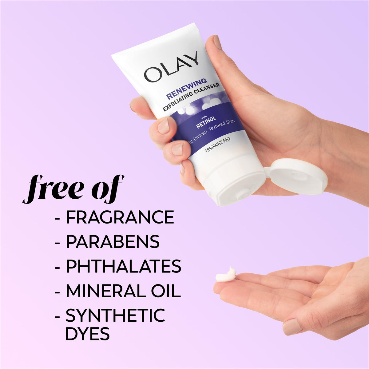 Olay moisturizer jar next to hand for scale emphasizing 24-hour hydration benefit