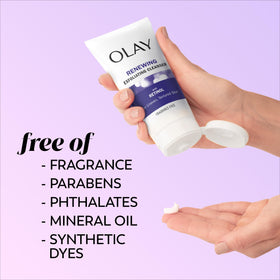 Olay moisturizer jar next to hand for scale emphasizing 24-hour hydration benefit