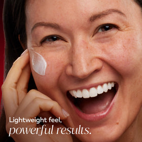 Olay product label close-up showing claims and clean-ingredient benefit