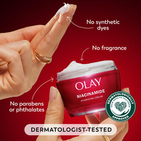 Olay 1.7 oz jar beside a coin showing true size and portability benefit