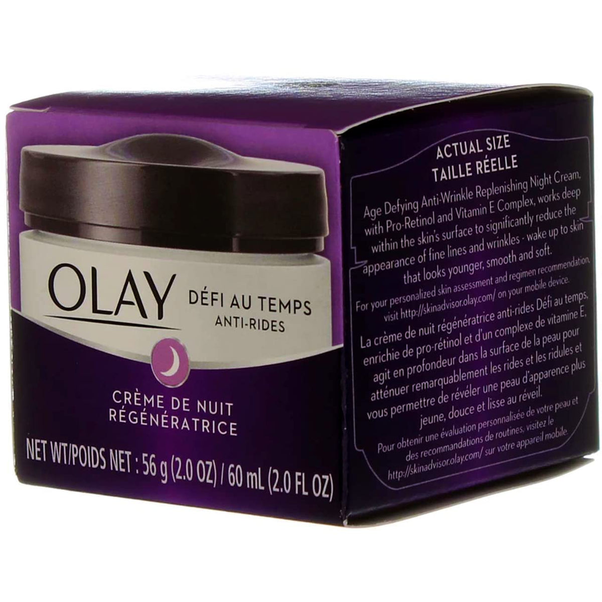 Olay jar on bedside table suggesting nightly routine convenience benefit