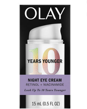 Olay night eye cream jar front view showing elegant packaging and hydration benefits