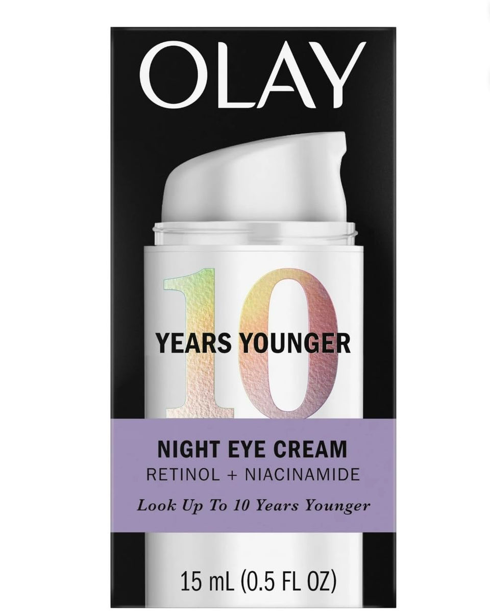Olay night eye cream jar front view showing elegant packaging and hydration benefits