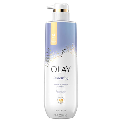 Olay nighttime body wash front bottle showing size and design for easy identification