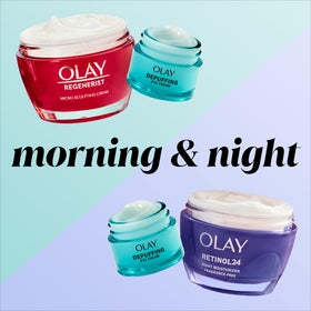 Olay on bedside table night routine image showing evening hydration ritual