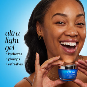 Olay open jar close-up showing gel texture for fast absorption