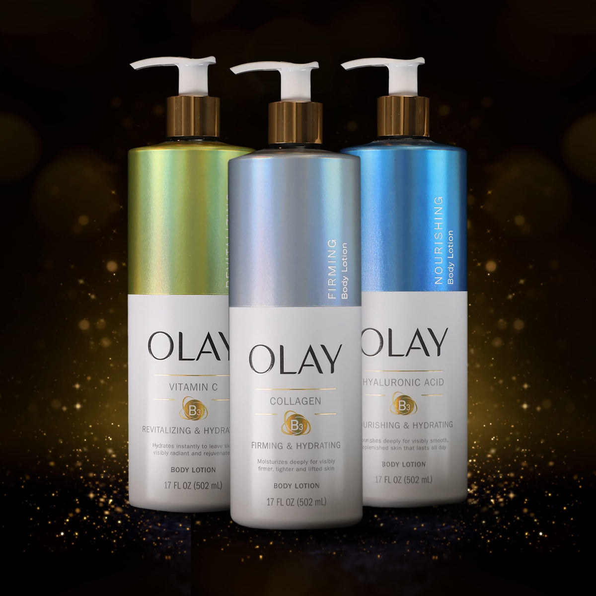 Olay four-pack arrangement illustrating value and ready household supply