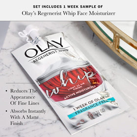 Olay product label close-up highlighting ingredients and clean formulation benefits
