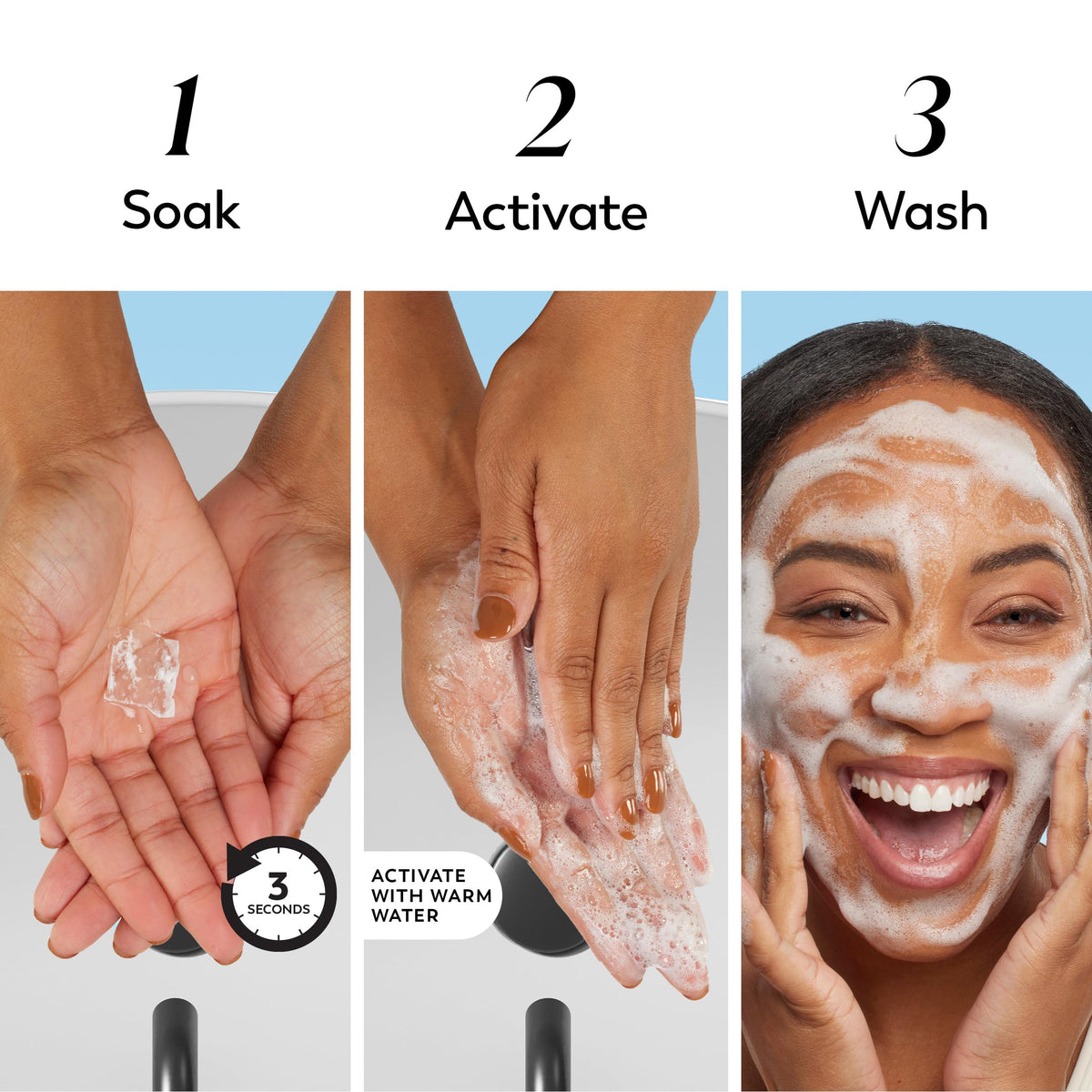 Olay pad dissolving under water demonstrating water-activated convenience