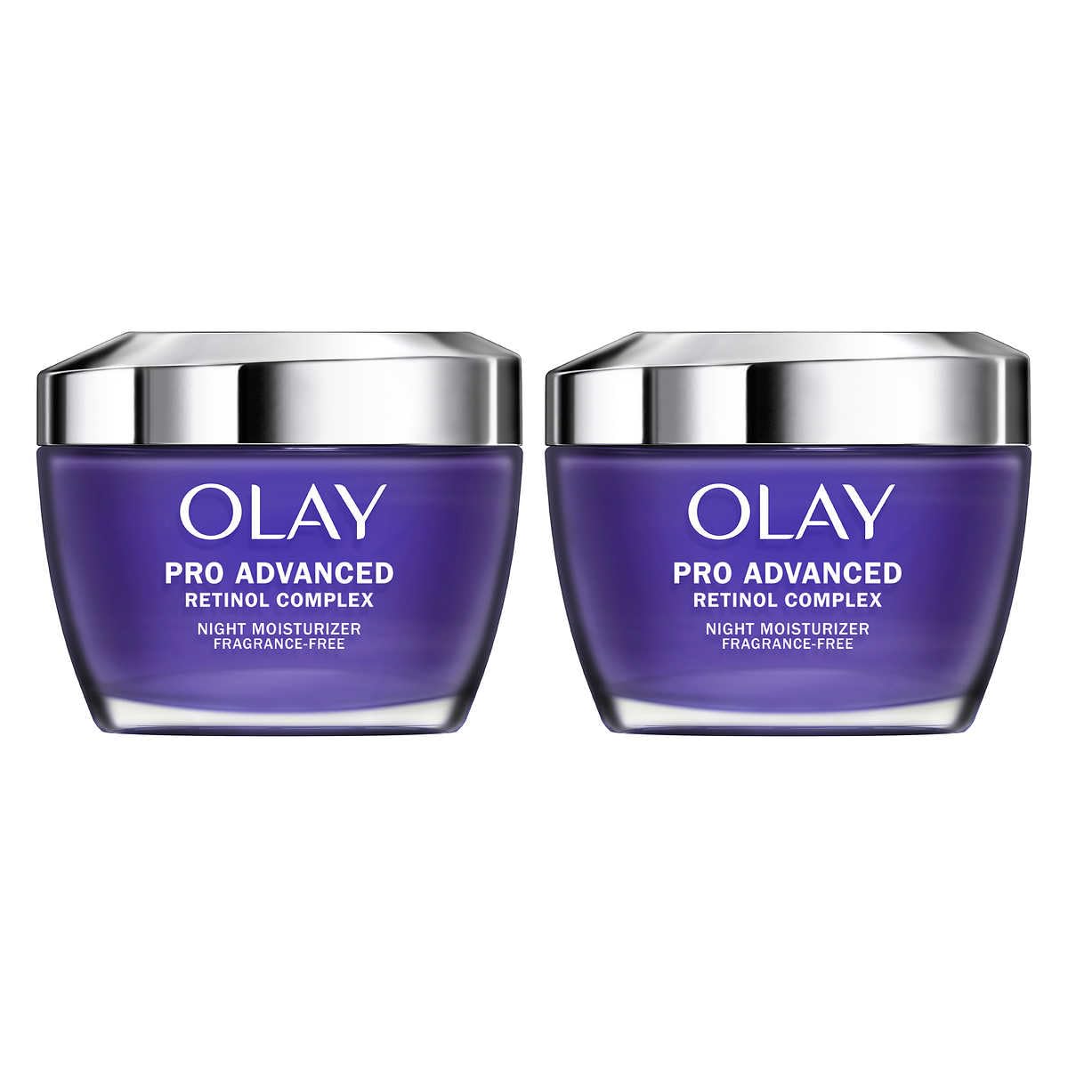 Olay pro advanced front packaging showing jar and label, highlights overnight smoothing benefit