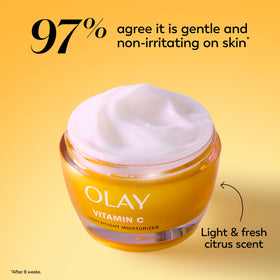 Olay product label close-up showing clean ingredients and dermatologist-tested