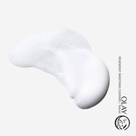 Olay pump dispensing cream texture highlighting gentle, non-foaming cleanse