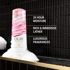 Olay pump dispenser close-up for convenient one-handed use and controlled dosing