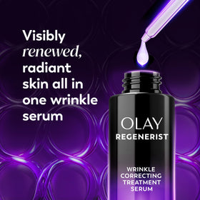 Olay 1.0 oz bottle next to a ruler, showing accurate travel-friendly size