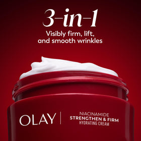 Olay 2 oz jar next to common items showing compact travel-friendly size