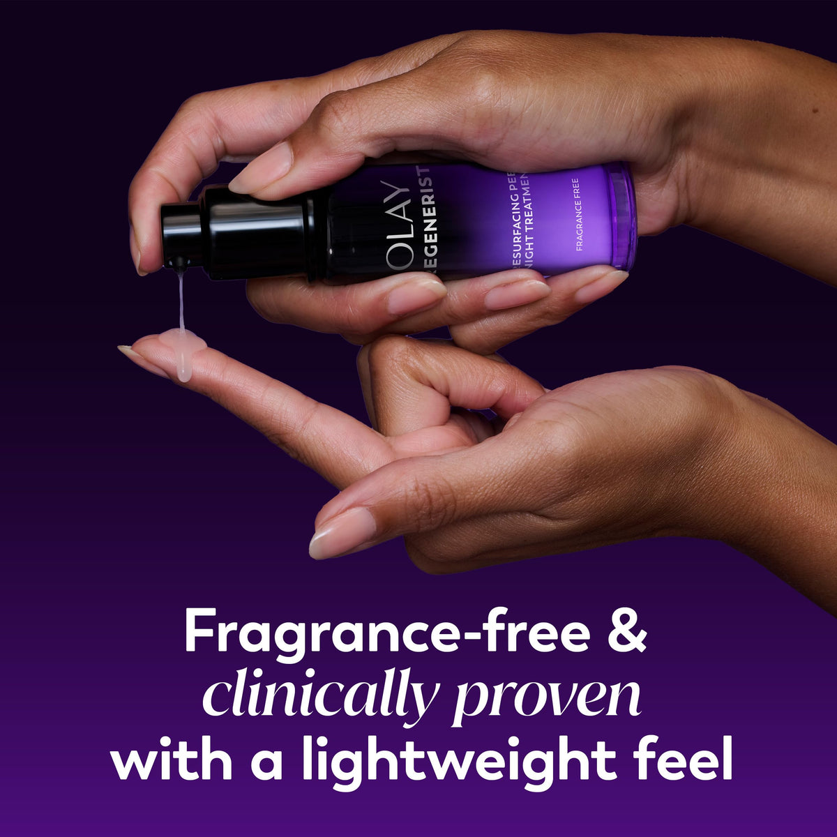 Olay applying serum to cheek showing gentle exfoliation benefit