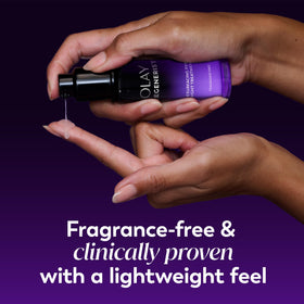 Olay applying serum to cheek showing gentle exfoliation benefit