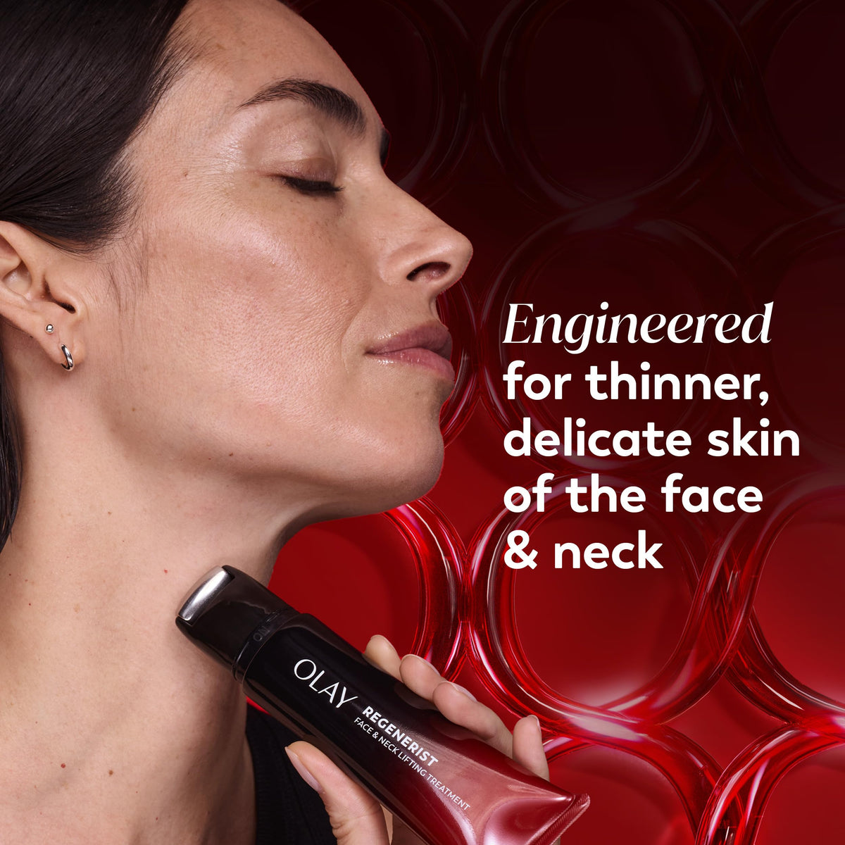 Olay before and after illustration showing visible neck smoothing benefits