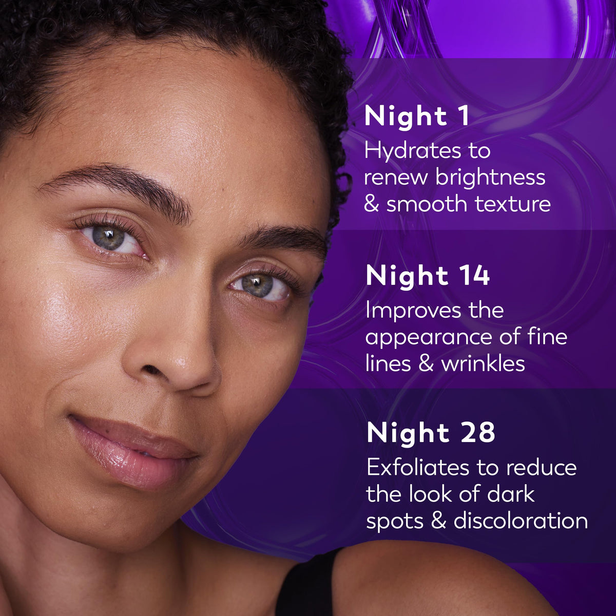 Olay close-up badge showing Hexa-Repair peptide for firmer-looking skin