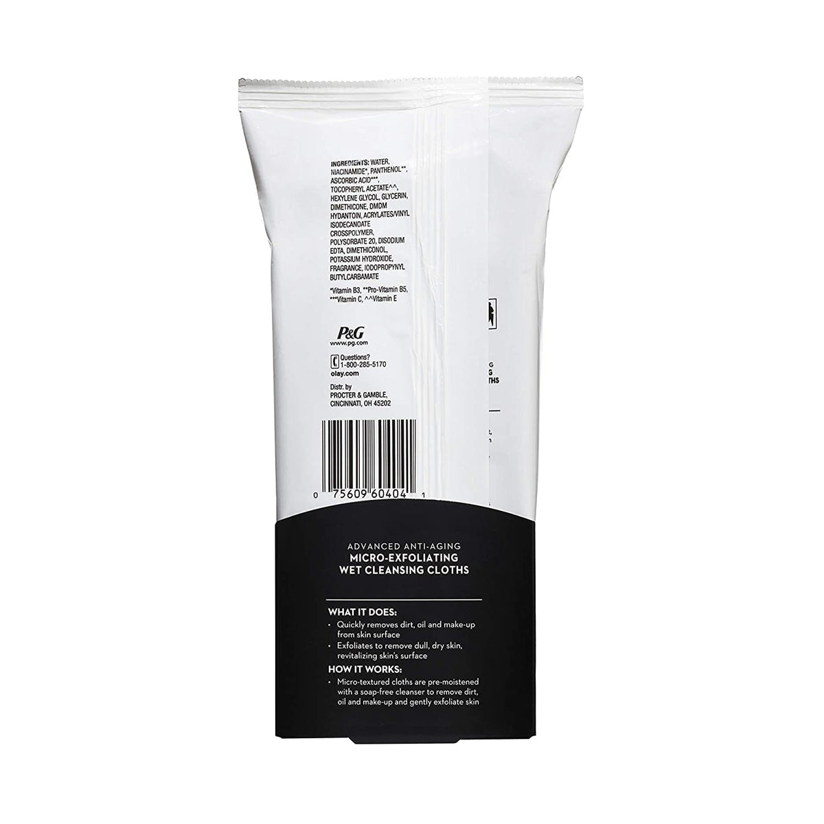 Olay cloth in hand wiping face illustrating quick cleansing convenience