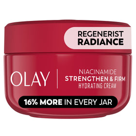 Olay jar front view showing elegant packaging and visible brand benefits