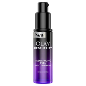 Olay front packaging showing product and benefits for overnight renewal