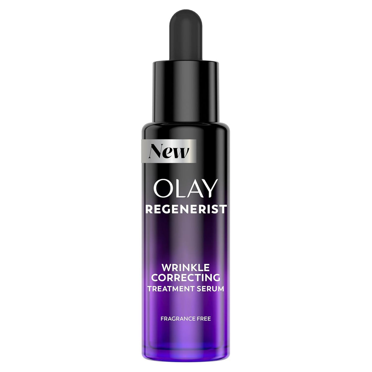 Olay front packaging showing bottle and box, highlights professional benefits