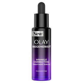 Olay front packaging showing bottle and box, highlights professional benefits