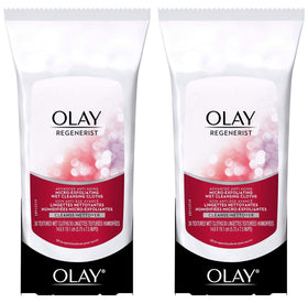 Olay front packaging showing dual 30-count tubs for easy replenishment