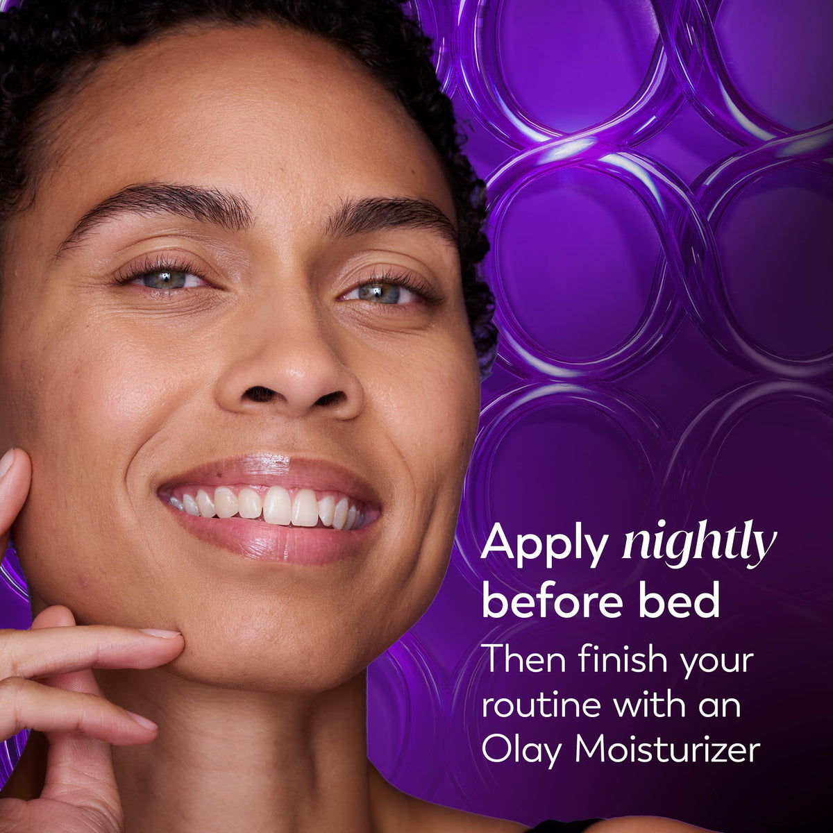 Olay peptide graphic and molecules, highlighting collagen-supporting action