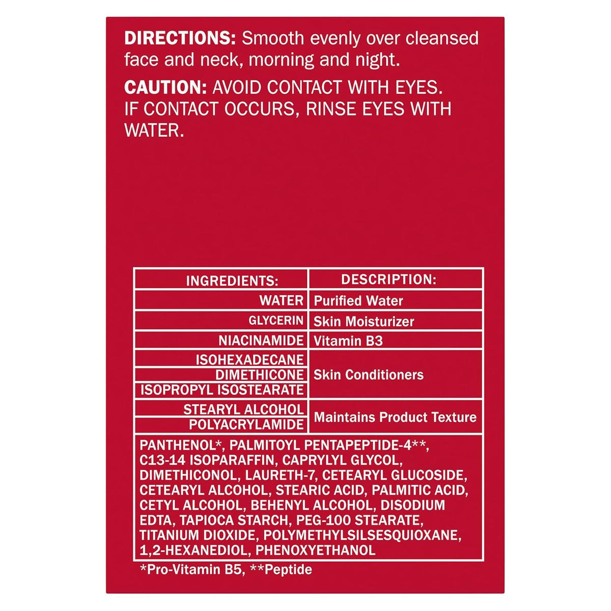 Olay Regenerist ingredients graphic with collagen peptide and Vitamin B3+ benefits