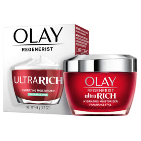 Olay Regenerist label close-up showing ingredient panel and gentle formulation