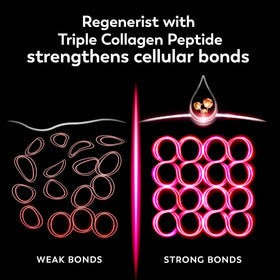Olay label close-up showing Triple Collagen Peptide for firmer skin
