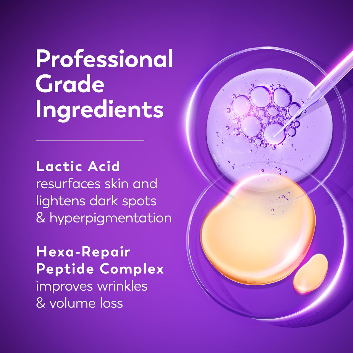 Olay ingredient label zoom highlighting lactic acid and peptide benefits