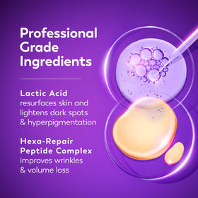 Olay ingredient label zoom highlighting lactic acid and peptide benefits