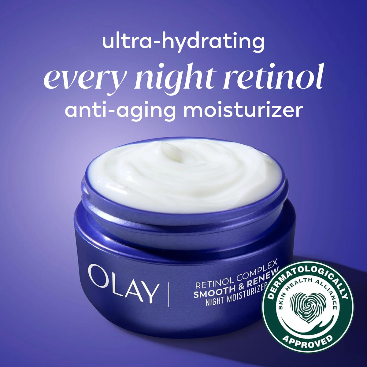 Olay open jar displaying smooth cream texture for quick absorption