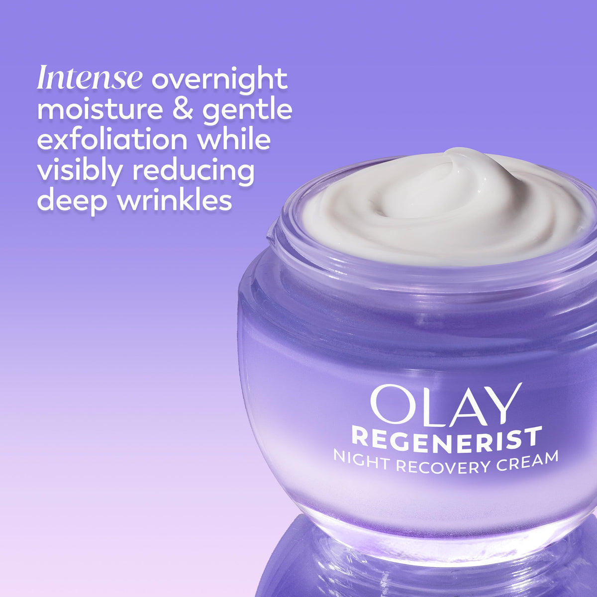 Olay cream on palm ready for application to hydrate skin overnight
