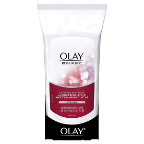 Olay close-up of textured micro-exfoliating cloth showing gentle scrub benefit