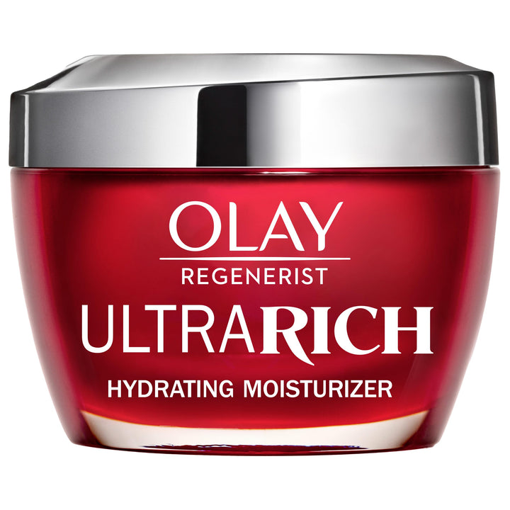 Olay jar front view showing rich moisturizer and brand benefit