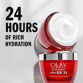 Olay cream texture close-up demonstrating smooth, hydrating consistency