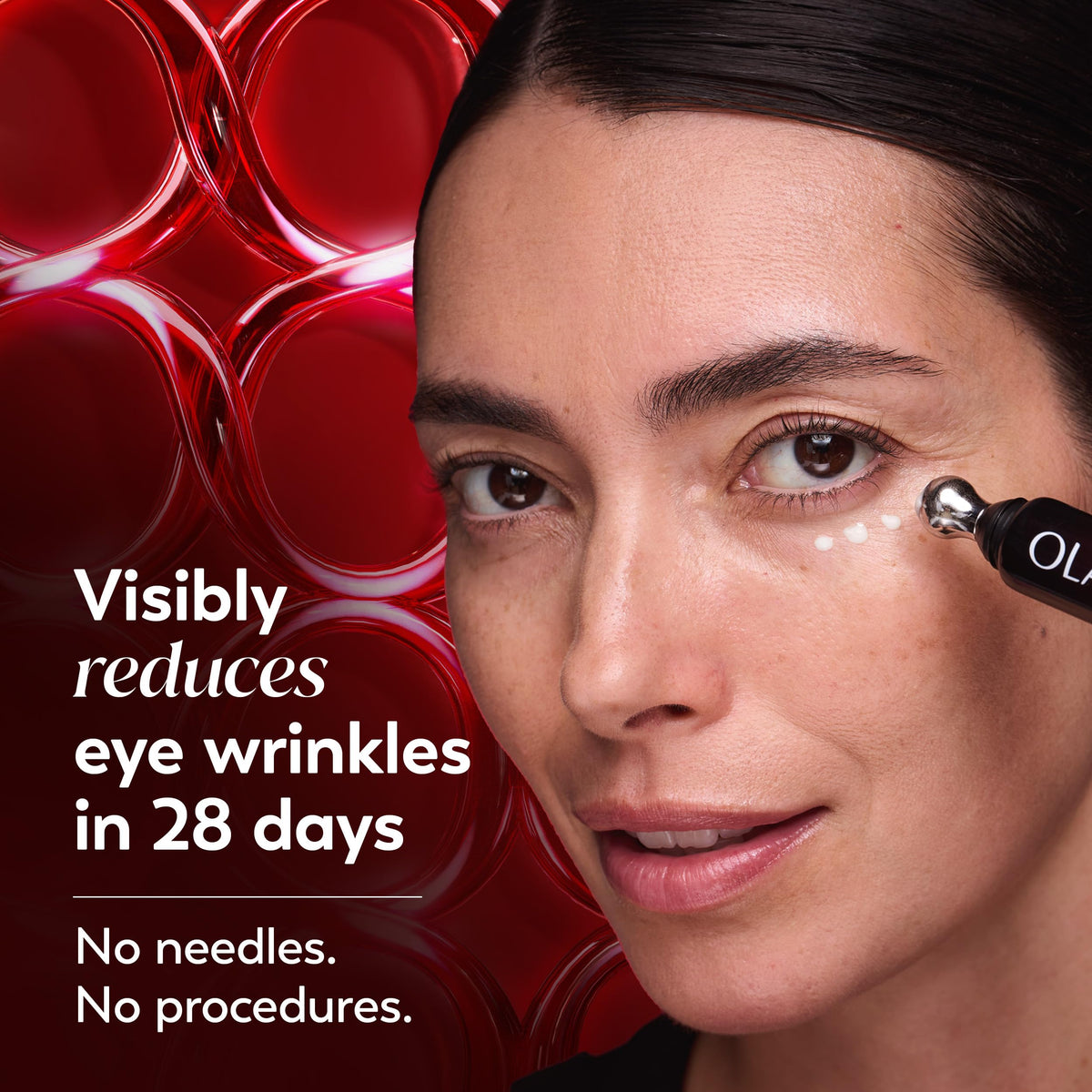 Olay roller head close-up applying serum for smooth, controlled delivery