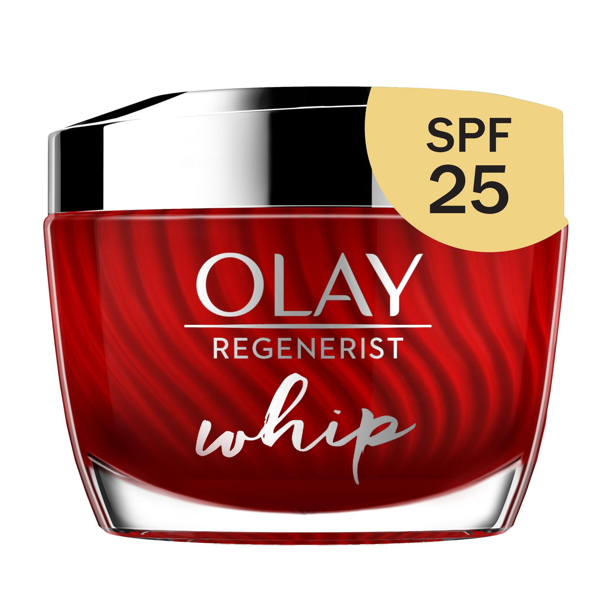 Olay jar front packaging showing product and SPF benefit