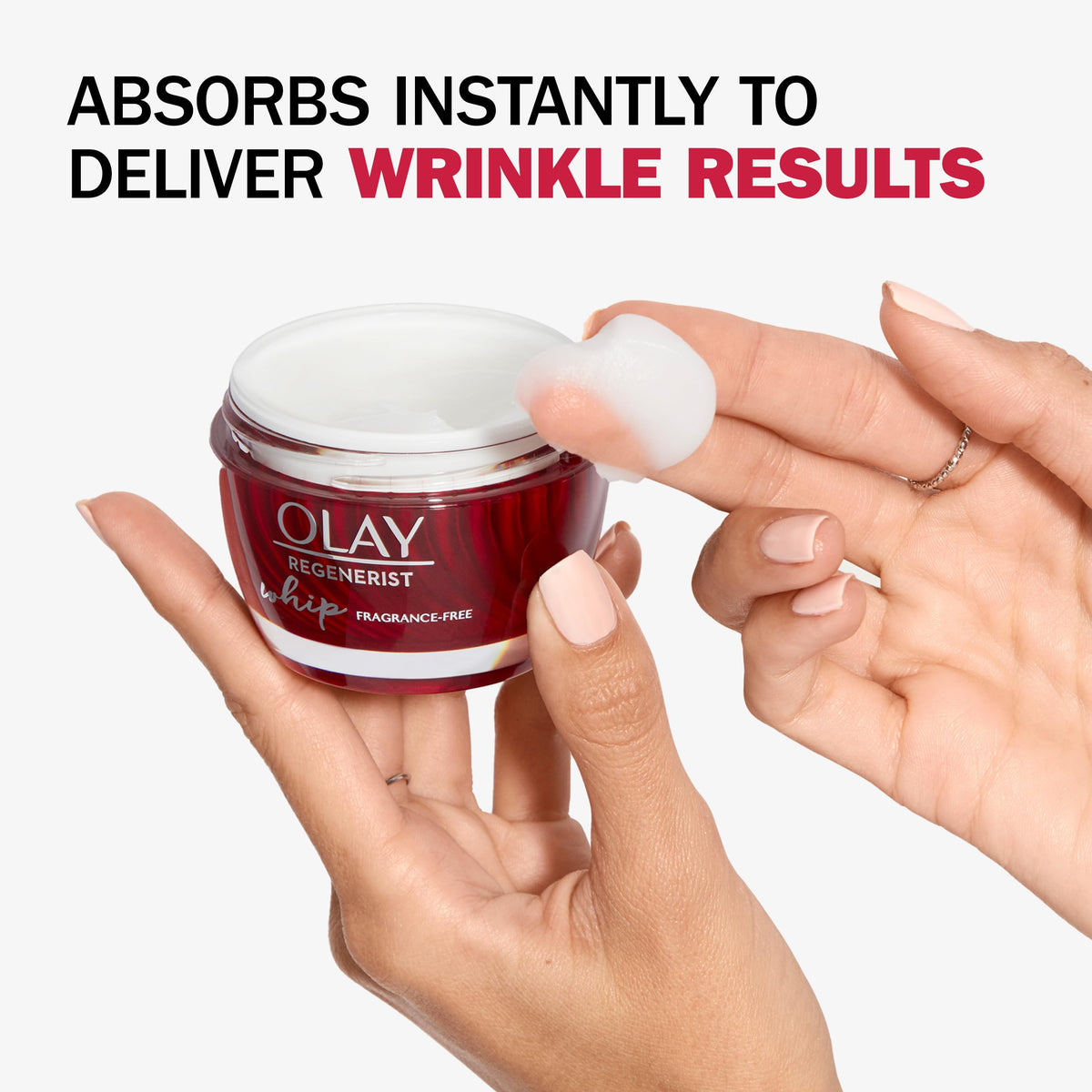 Olay Regenerist Whip open jar with whipped texture highlighting lightweight feel