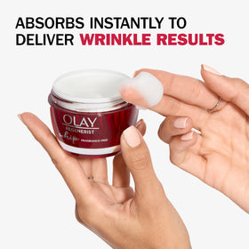 Olay Regenerist Whip open jar with whipped texture highlighting lightweight feel