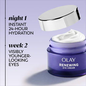 Olay fingertip application demo showing how to gently pat around eyes