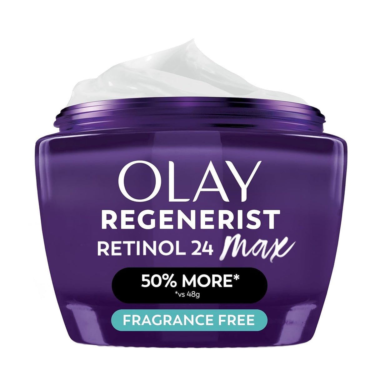 Olay front packaging showing jar and label, highlights clear anti-aging benefits