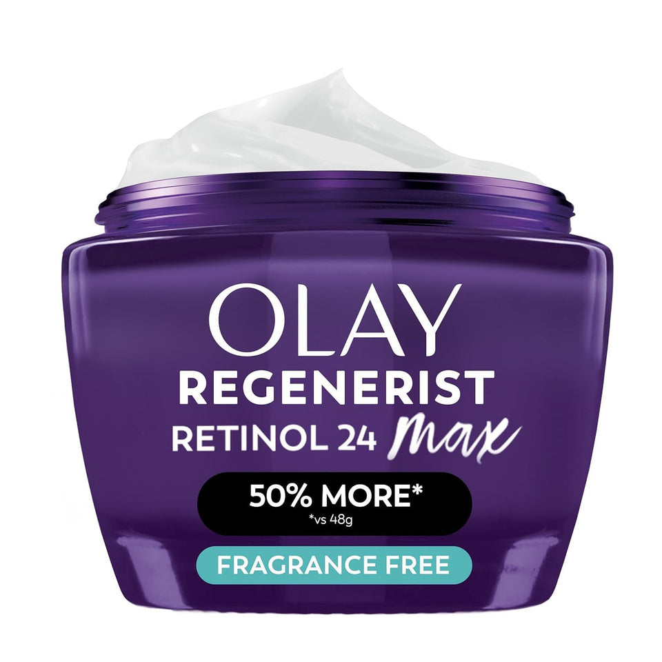 Olay front packaging showing jar and label, highlights clear anti-aging benefits