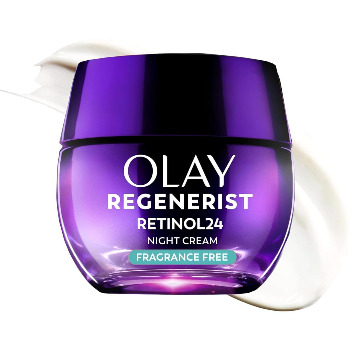 Olay jar front view showing brand and clear anti-aging label for trust