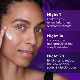 Olay cream being applied to fingers illustrating easy nightly application